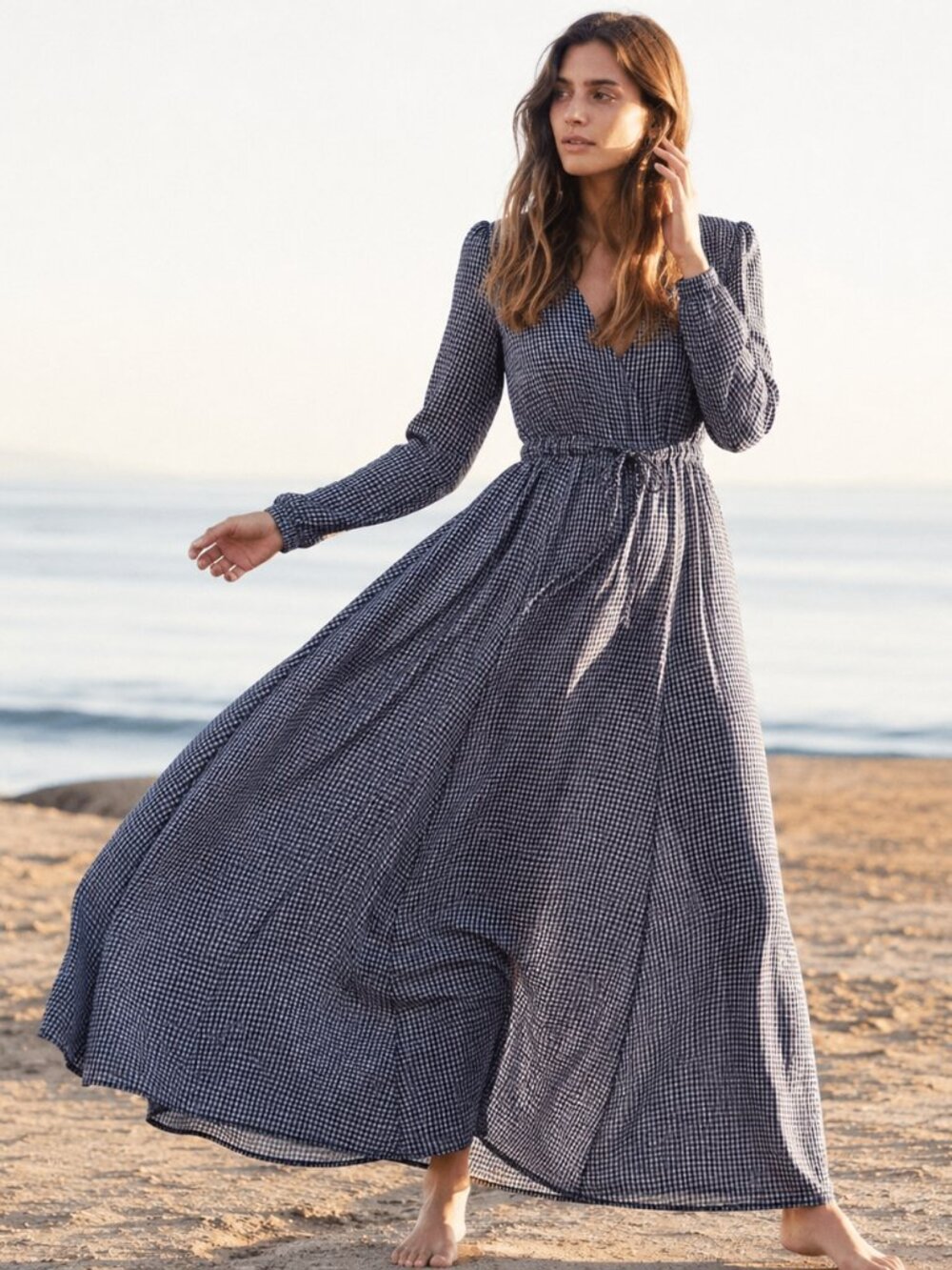 Christy Dawn Audrey Maxi Dress Navy Blue Check Plaid Size Small